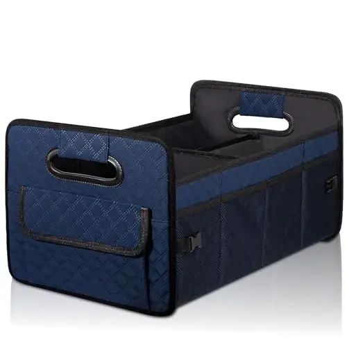 JiatuA Car Trunk Organizer for SUV, Car Storage Organizer Collapsible Multi Compartment Container Box, Adjustable Car Accessories for Women/Men, Dark Blue 
