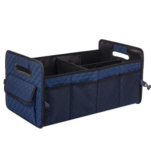 JiatuA Car Trunk Organizer for SUV, Car Storage Organizer Collapsible Multi Compartment Container Box, Adjustable Car Accessories for Women/Men, Dark Blue - JiatuA