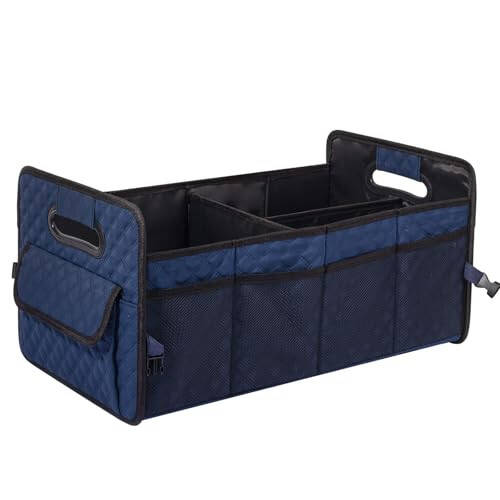 JiatuA Car Trunk Organizer for SUV, Car Storage Organizer Collapsible Multi Compartment Container Box, Adjustable Car Accessories for Women/Men, Dark Blue - 1