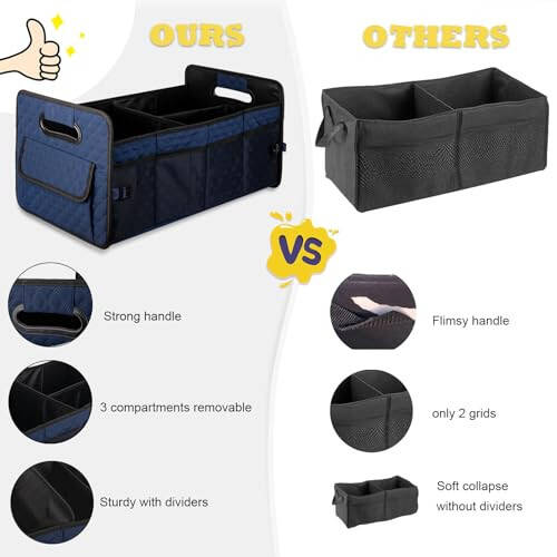 JiatuA Car Trunk Organizer for SUV, Car Storage Organizer Collapsible Multi Compartment Container Box, Adjustable Car Accessories for Women/Men, Dark Blue - 3