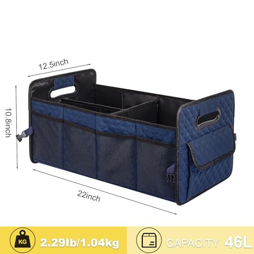 JiatuA Car Trunk Organizer for SUV, Car Storage Organizer Collapsible Multi Compartment Container Box, Adjustable Car Accessories for Women/Men, Dark Blue - 4