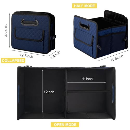 JiatuA Car Trunk Organizer for SUV, Car Storage Organizer Collapsible Multi Compartment Container Box, Adjustable Car Accessories for Women/Men, Dark Blue - 5