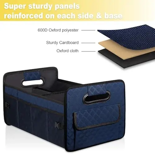 JiatuA Car Trunk Organizer for SUV, Car Storage Organizer Collapsible Multi Compartment Container Box, Adjustable Car Accessories for Women/Men, Dark Blue - 3