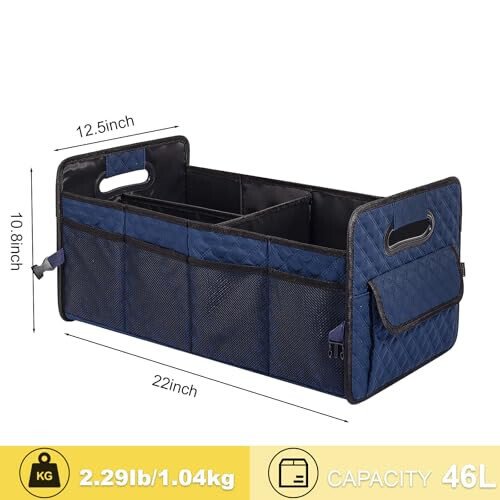 JiatuA Car Trunk Organizer for SUV, Car Storage Organizer Collapsible Multi Compartment Container Box, Adjustable Car Accessories for Women/Men, Dark Blue - 4