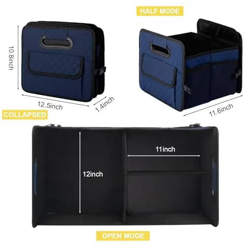 JiatuA Car Trunk Organizer for SUV, Car Storage Organizer Collapsible Multi Compartment Container Box, Adjustable Car Accessories for Women/Men, Dark Blue - 5