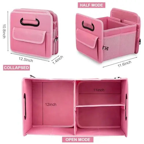 JiatuA Car Trunk Organizer, Car Organizers and Storage Collapsible Multi Compartment Container Box, Adjustable Car Accessories for SUV Sedan Truck, Standard Size, Pink - 6