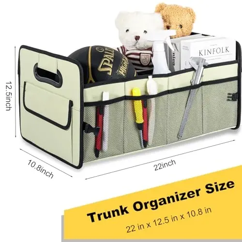 JiatuA Car Trunk Organizer, Car Organizers and Storage Collapsible Multi Compartment Container Box, Adjustable Car Accessories for SUV Sedan Truck, Standard Size, Light Green - 5