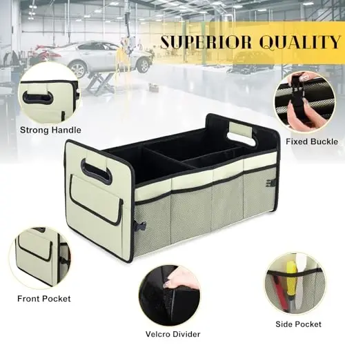 JiatuA Car Trunk Organizer, Car Organizers and Storage Collapsible Multi Compartment Container Box, Adjustable Car Accessories for SUV Sedan Truck, Standard Size, Light Green - 3
