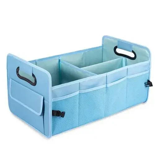 JiatuA Car Trunk Organizer, Car Organizers and Storage Collapsible Multi Compartment Container Box, Adjustable Car Accessories for SUV Sedan Truck, Standard Size, Light Blue 