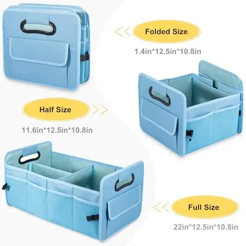 JiatuA Car Trunk Organizer, Car Organizers and Storage Collapsible Multi Compartment Container Box, Adjustable Car Accessories for SUV Sedan Truck, Standard Size, Light Blue - 6