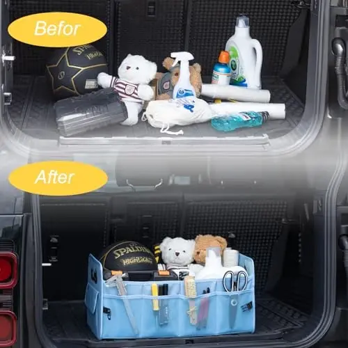 JiatuA Car Trunk Organizer, Car Organizers and Storage Collapsible Multi Compartment Container Box, Adjustable Car Accessories for SUV Sedan Truck, Standard Size, Light Blue - 7
