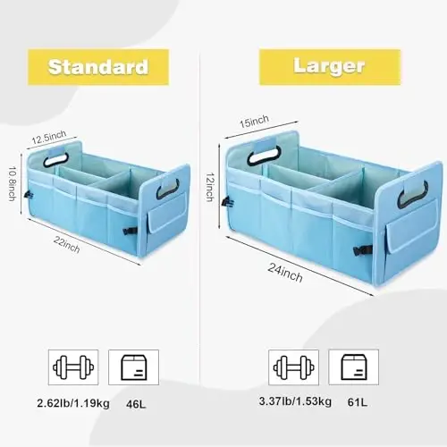 JiatuA Car Trunk Organizers and Storage Collapsible Multi Compartment Container Box, Adjustable Car Accessories for SUV Sedan Truck, Large Size, Light Blue - 2