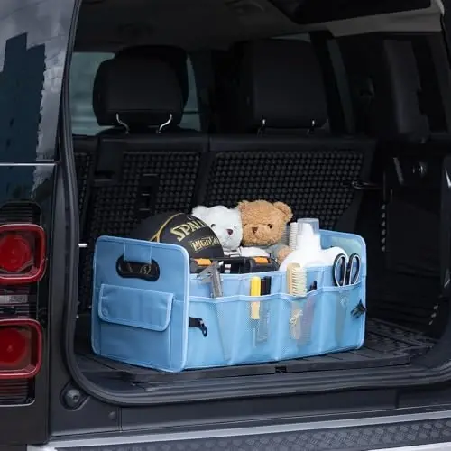 JiatuA Car Trunk Organizers and Storage Collapsible Multi Compartment Container Box, Adjustable Car Accessories for SUV Sedan Truck, Large Size, Light Blue - 6