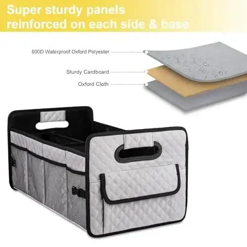 JiatuA Car Trunk Organizers and Storage for SUV, Collapsible Multi Compartment Container Box Adjustable Car Accessories for Women Men, Light Grey - JIATUA (1)