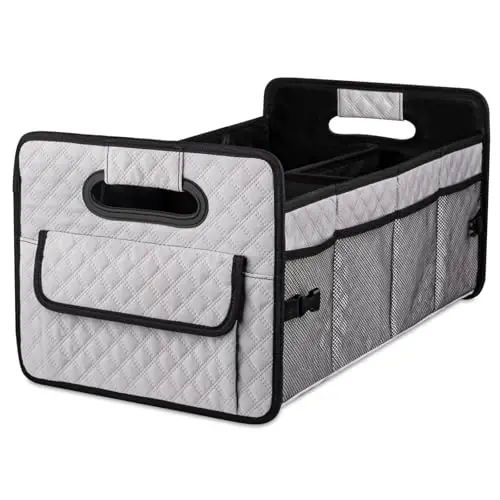 JiatuA Car Trunk Organizers and Storage for SUV, Collapsible Multi Compartment Container Box Adjustable Car Accessories for Women Men, Light Grey - 1
