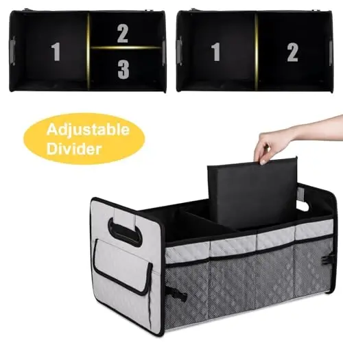 JiatuA Car Trunk Organizers and Storage for SUV, Collapsible Multi Compartment Container Box Adjustable Car Accessories for Women Men, Light Grey - 3