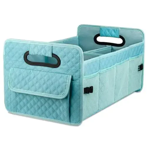 JiatuA Car Trunk Organizers and Storage for SUV, Collapsible Multi Compartment Container Box Adjustable Car Accessories for Women Men, Lake Blue - JIATUA