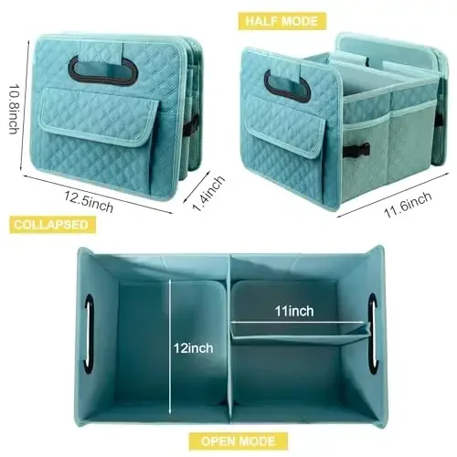 JiatuA Car Trunk Organizers and Storage for SUV, Collapsible Multi Compartment Container Box Adjustable Car Accessories for Women Men, Lake Blue - 5