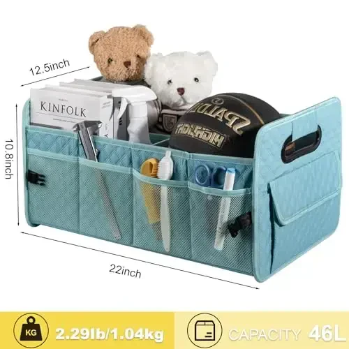 JiatuA Car Trunk Organizers and Storage for SUV, Collapsible Multi Compartment Container Box Adjustable Car Accessories for Women Men, Lake Blue - 7