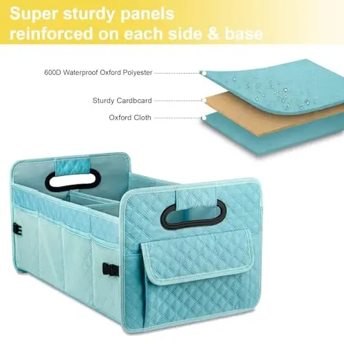 JiatuA Car Trunk Organizers and Storage for SUV, Collapsible Multi Compartment Container Box Adjustable Car Accessories for Women Men, Lake Blue - 2