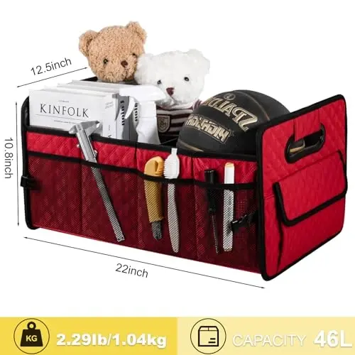 JiatuA Car Trunk Organizers and Storage for SUV, Collapsible Multi Compartment Container Box Adjustable Car Accessories for Women Men, Red - 7