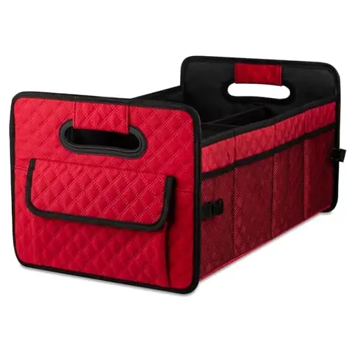 JiatuA Car Trunk Organizers and Storage for SUV, Collapsible Multi Compartment Container Box Adjustable Car Accessories for Women Men, Red - 1