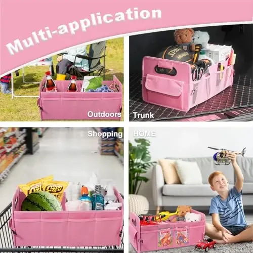 JiatuA Car Trunk Organizer, Car Organizers and Storage Collapsible Multi Compartment Container Box, Adjustable Car Accessories for SUV Sedan Truck, Large Size, Pink - 4