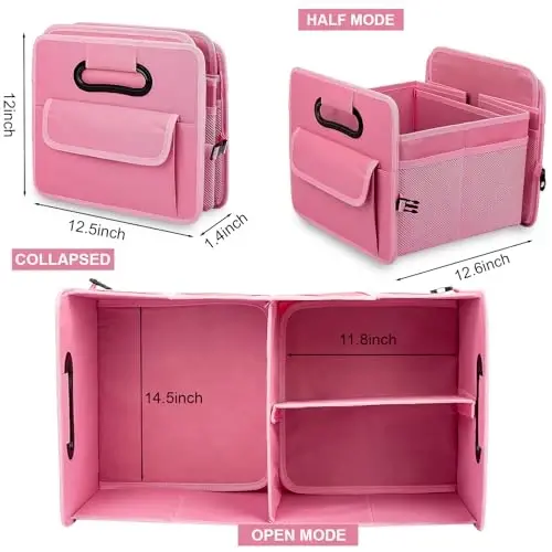 JiatuA Car Trunk Organizer, Car Organizers and Storage Collapsible Multi Compartment Container Box, Adjustable Car Accessories for SUV Sedan Truck, Large Size, Pink - 3