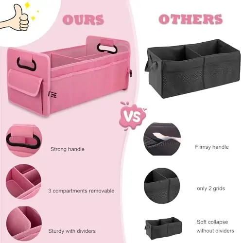 JiatuA Car Trunk Organizer, Car Organizers and Storage Collapsible Multi Compartment Container Box, Adjustable Car Accessories for SUV Sedan Truck, Large Size, Pink - 6