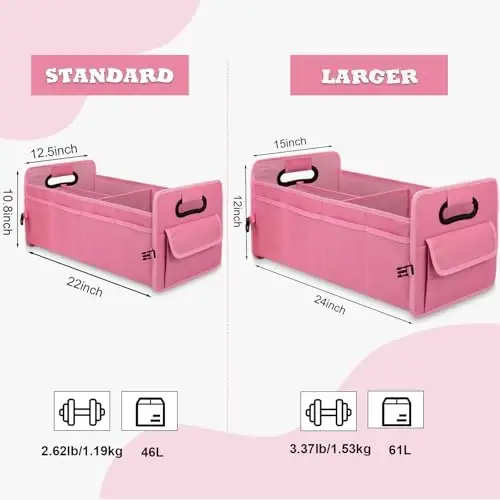 JiatuA Car Trunk Organizer, Car Organizers and Storage Collapsible Multi Compartment Container Box, Adjustable Car Accessories for SUV Sedan Truck, Large Size, Pink - 2