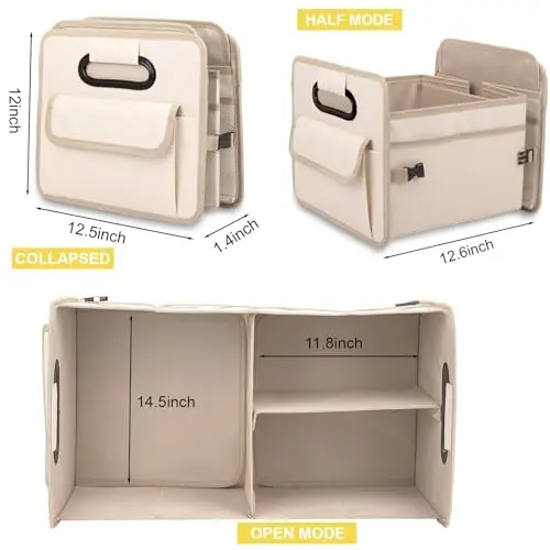JiatuA Car Trunk Organizer, Car Organizers and Storage Collapsible Multi Compartment Container Box, Adjustable Car Accessories for SUV Sedan Truck, Large Size, Beige - 5