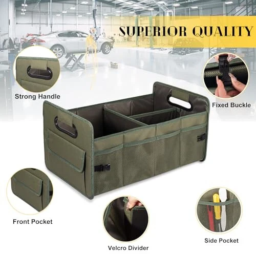 JiatuA Avtomobil Bagaj Tashkilotchisi, Avtomobil Tashkilotchilari va Saqlash Yig'iladigan Ko'p Xonali Konteyner Qutisi, SUV Sedan Yuk Mashinasi Uchun Sozlanadigan Avtomobil Aksessuarlari, Standart O'lcham, Yashil - 3