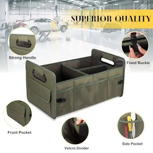 JiatuA Avtomobil Bagaj Tashkilotchisi, Avtomobil Tashkilotchilari va Saqlash Yig'iladigan Ko'p Xonali Konteyner Qutisi, SUV Sedan Yuk Mashinasi Uchun Sozlanadigan Avtomobil Aksessuarlari, Standart O'lcham, Yashil - 3