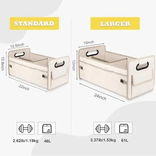 JiatuA Car Trunk Organizer, Car Organizers and Storage Collapsible Multi Compartment Container Box, Adjustable Car Accessories for SUV Sedan Truck, Large Size, Beige - 3