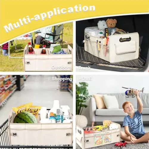 JiatuA Car Trunk Organizer, Car Organizers and Storage Collapsible Multi Compartment Container Box, Adjustable Car Accessories for SUV Sedan Truck, Large Size, Beige - 4