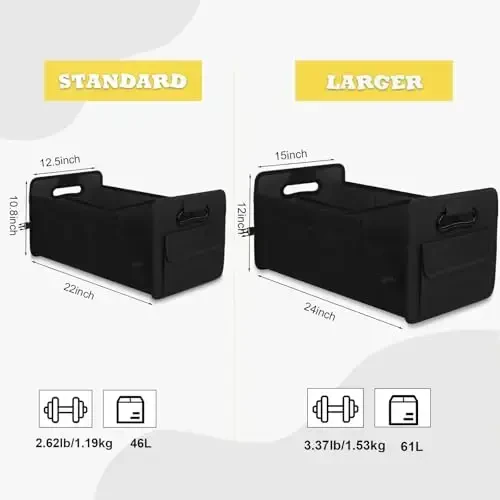 JiatuA Car Trunk Organizer, Car Organizers and Storage Collapsible Multi Compartment Container Box, Adjustable Car Accessories for SUV Sedan Truck, Large Size, Black - 2