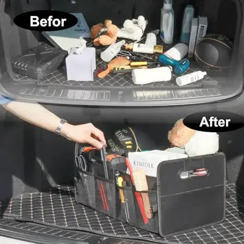 JiatuA Car Trunk Organizer, Car Organizers and Storage Collapsible Multi Compartment Container Box, Adjustable Car Accessories for SUV Sedan Truck, Large Size, Black - 7