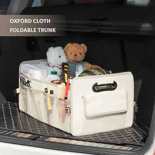 JiatuA Car Trunk Organizer, Car Organizers and Storage Collapsible Multi Compartment Container Box, Adjustable Car Accessories for SUV Sedan Truck, Standard Size, Beige - JIATUA (1)