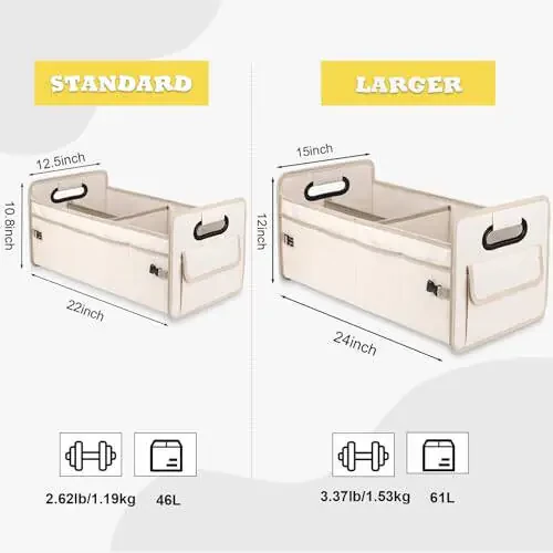 JiatuA Car Trunk Organizer, Car Organizers and Storage Collapsible Multi Compartment Container Box, Adjustable Car Accessories for SUV Sedan Truck, Standard Size, Beige - 5