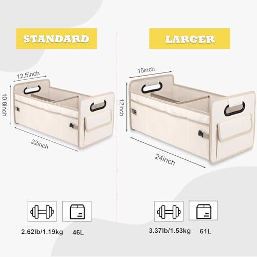 JiatuA Car Trunk Organizer, Car Organizers and Storage Collapsible Multi Compartment Container Box, Adjustable Car Accessories for SUV Sedan Truck, Standard Size, Beige - 5