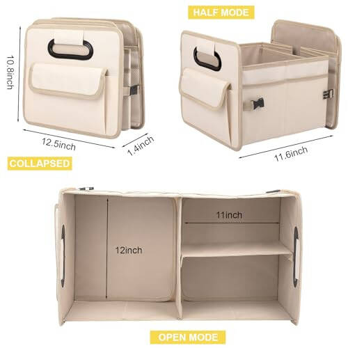 JiatuA Car Trunk Organizer, Car Organizers and Storage Collapsible Multi Compartment Container Box, Adjustable Car Accessories for SUV Sedan Truck, Standard Size, Beige - 7