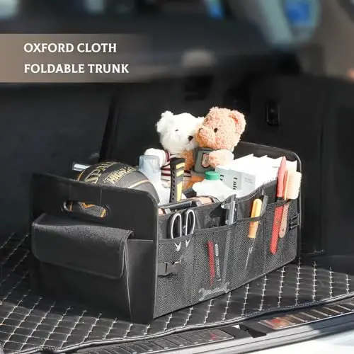 JiatuA Car Trunk Organizer, Car Organizers and Storage Collapsible Multi Compartment Container Box, Adjustable Car Accessories for SUV Sedan Truck, Standard Size, Black - 3