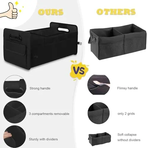 JiatuA Car Trunk Organizer, Car Organizers and Storage Collapsible Multi Compartment Container Box, Adjustable Car Accessories for SUV Sedan Truck, Standard Size, Black - 5