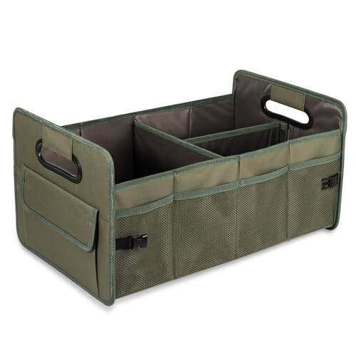JiatuA Car Trunk Organizer, Car Organizers and Storage Collapsible Multi Compartment Container Box, Adjustable Car Accessories for SUV Sedan Truck, Standard Size, Green 