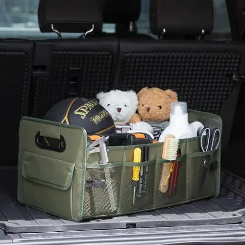 JiatuA Car Trunk Organizer, Car Organizers and Storage Collapsible Multi Compartment Container Box, Adjustable Car Accessories for SUV Sedan Truck, Standard Size, Green - 2