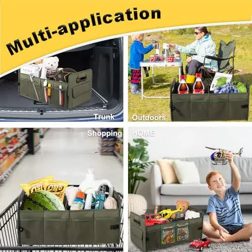 JiatuA Car Trunk Organizer, Car Organizers and Storage Collapsible Multi Compartment Container Box, Adjustable Car Accessories for SUV Sedan Truck, Standard Size, Green - 4