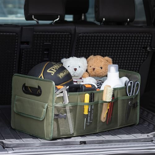 JiatuA Car Trunk Organizer, Car Organizers and Storage Collapsible Multi Compartment Container Box, Adjustable Car Accessories for SUV Sedan Truck, Standard Size, Green - 2