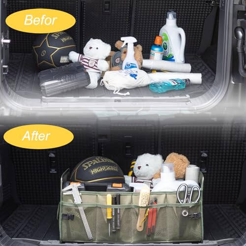 JiatuA Car Trunk Organizer, Car Organizers and Storage Collapsible Multi Compartment Container Box, Adjustable Car Accessories for SUV Sedan Truck, Standard Size, Green - 6