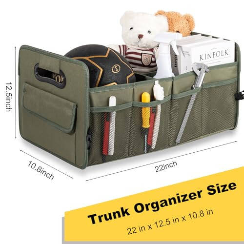 JiatuA Car Trunk Organizer, Car Organizers and Storage Collapsible Multi Compartment Container Box, Adjustable Car Accessories for SUV Sedan Truck, Standard Size, Green - 7