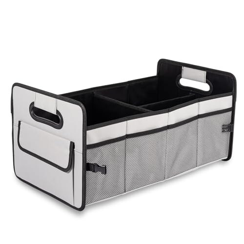 JiatuA Car Trunk Organizer, Car Organizers and Storage Collapsible Multi Compartment Container Box, Adjustable Car Accessories for SUV Sedan Truck, Standard Size, Grey 